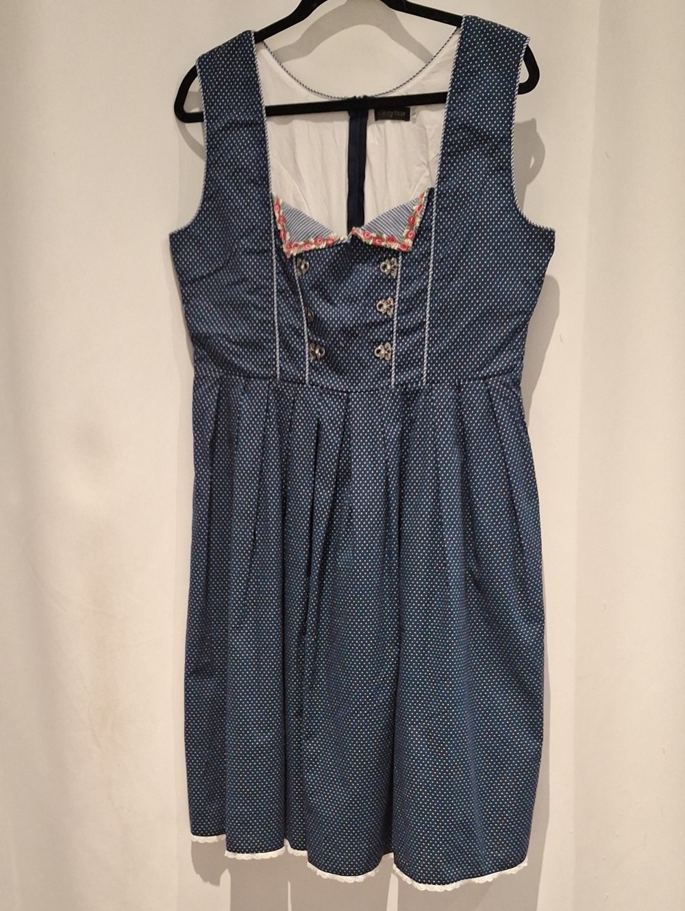 Glory Star Dirndl Sleeveless Blue Polka Dot Fit-and-Flare Dress